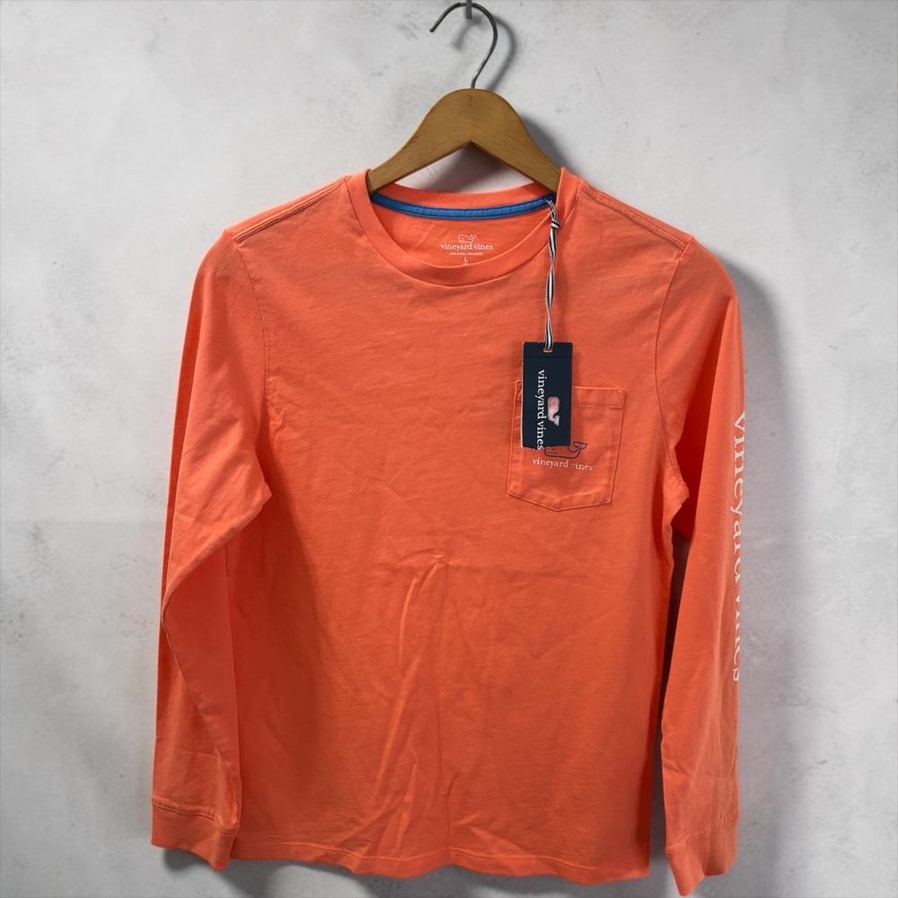 Vineyard Vines Boys L 16 Long Sleeve Graphic Pocket Tee Sunrise Orange